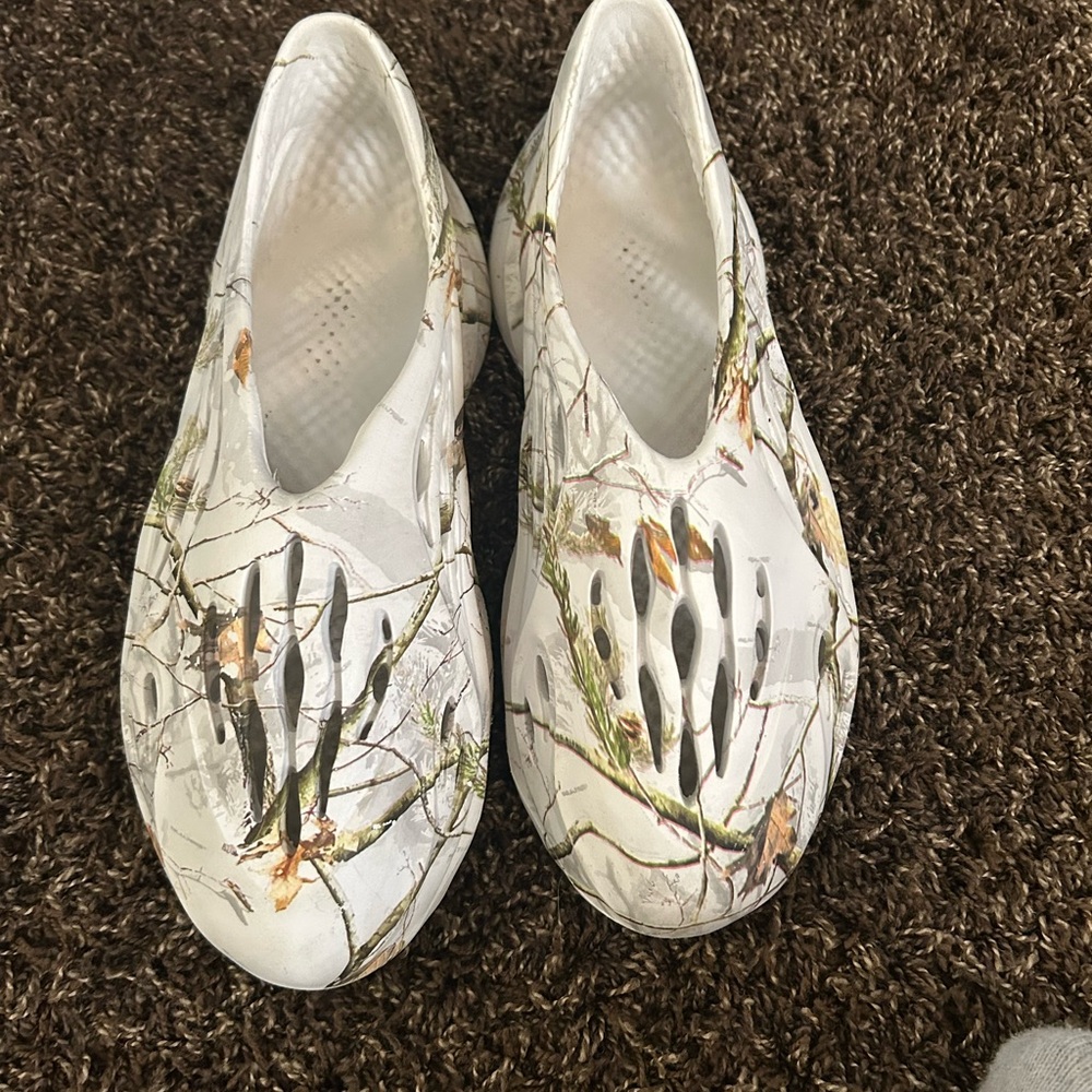 White and Green Camouflage Slip-On Shoes